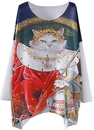 Musamk On Sale Womens Graphic Print Long Batwing Sleeve Pullover Irregular Sweatshirt KingOne Size