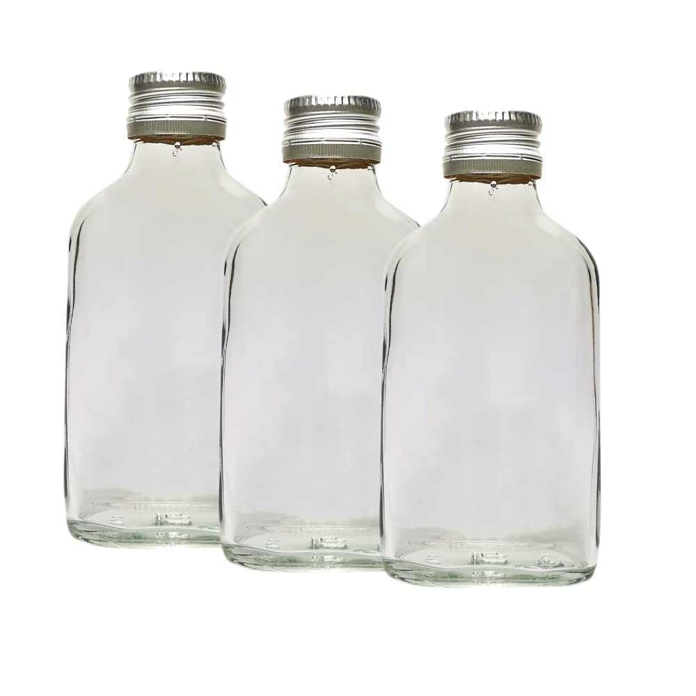 DIAH DO IT AT HOME 10 x Glass Pocket Flask Bottles 100 ml with Silver Screw Caps - for Filling it Yourself with Screw Cap Air-Tight