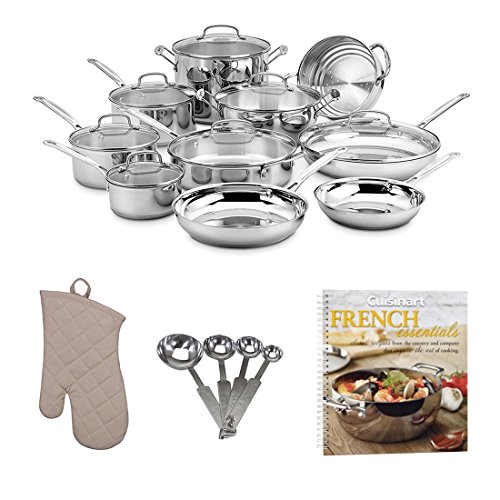 Cuisinart 17-Piece Chef's Classic Cookware Set w/ Cookbook & Accessory Bundle