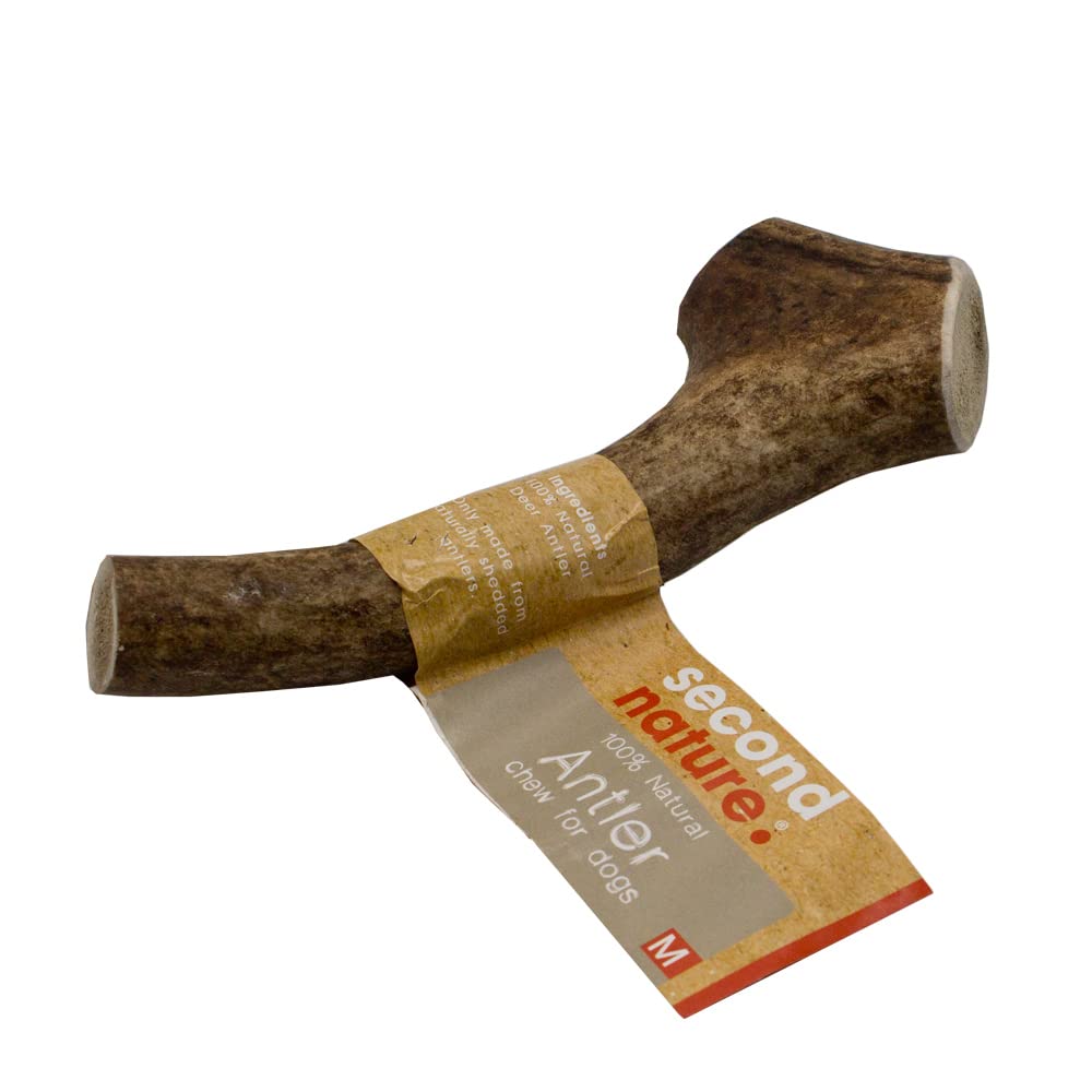 Second Nature Deer Antler Chews for Dogs - Durable, Natural Dog Chews Long Lasting from Shed Antlers, Hard Treats for Aggressive Chewers - Medium