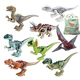 IROCH 8pcs ABS Dinos Toy,Dinosaur Building Blocks Miniature Action Figures