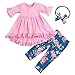 Little Girl Pink Long Sleeve Ruffle Dress T-Shirt Floral Pants Headband/Scarf 3 Pcs Outfits Sets, Pink, 90