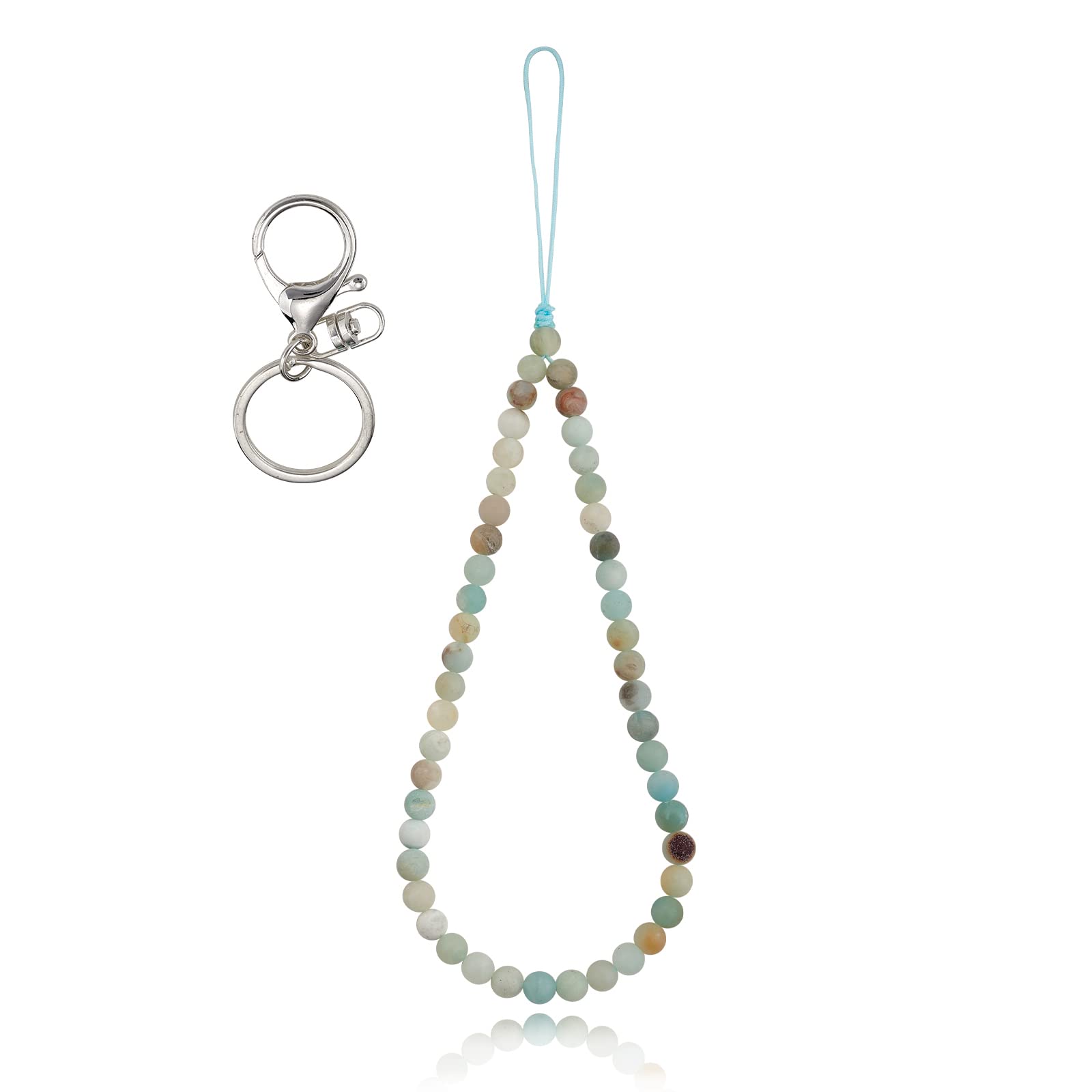 BEEFLYING Natural Stone Phone Lanyard Wrist Straps Amazonite Gemstone Beaded Phone Charms Handmade Anti-Lost Lanyard String for Keychain Phone Hanging Accessories