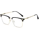 Cyxus Retro Blue Light Glasses Men - Square TR90 Metal Blowline Frame Stylish Trendy for Computer Daily Work 8252