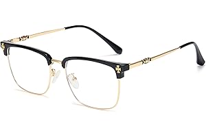 Cyxus Retro Blue Light Glasses Men - Square TR90 Metal Blowline Frame Stylish Trendy for Computer Daily Work 8252