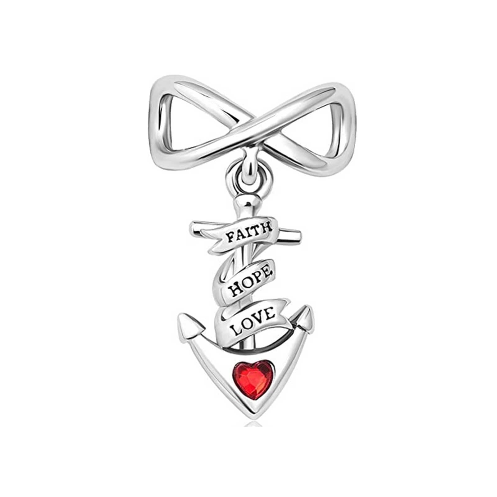 KunBead Jewelry Anchor Faith Hope Love Infinity Dangle Bead Charms Compatible with Pandora Bracelets for Women Girls