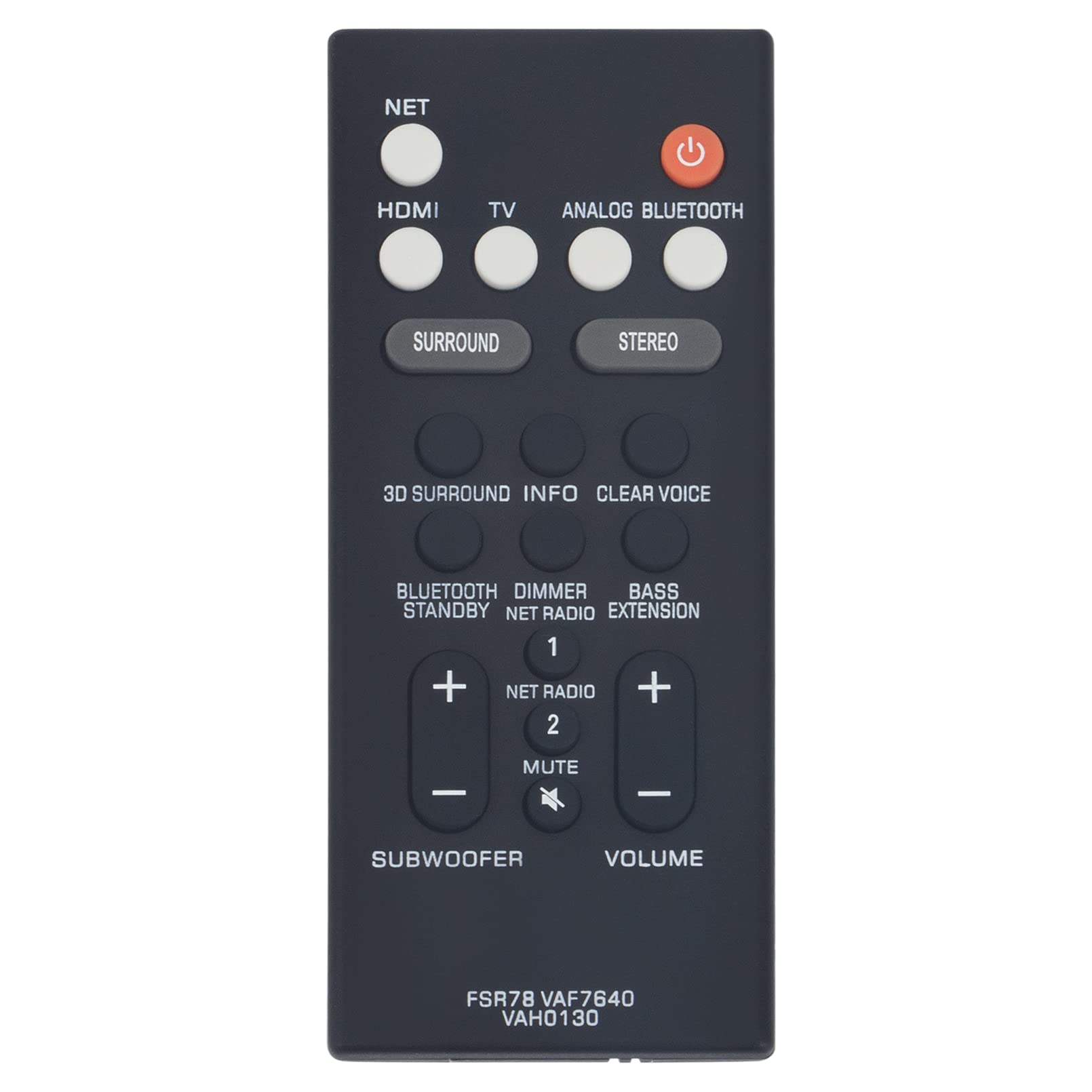ALLIMITY FSR78 VAF7640 VAH0130 Remote Control Replace fit for Yamaha Soundbar ATS-1060 YAS-107 ATS-1070 YAS-207 ATS-2070 YAS-CU207 NS-WSW42 BAR-400 YAS-106