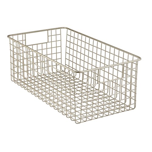 mDesign Wide Wire Storage Basket for Kitchen, Pantry, Cabinet - Pack of 2, Satin
