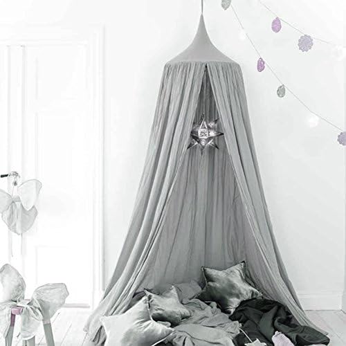 Princess Bed Canopy Mosquito Net for Kids Baby Crib, Round Dome Kids Indoor Outdoor Castle Play Tent Hanging House Decoration Reading nook Cotton Canvas Height 240cm / 94.9 inch (Gray)
