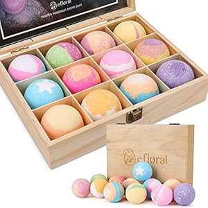 efloral-12pcs-Bath-Bombs-Gift-Set-Retro-Wooden-Box-42oz-Natural-Fizzy-Spa-moisturizes-dry-skin-Mixed-Color-Large-Organic-Relaxation-Bubble-Bath efloral 12pcs Bath Bombs Gift Set Retro Wooden Box | 4.2oz Natural Fizzy Spa moisturizes dry skin | Mixed Color Large…