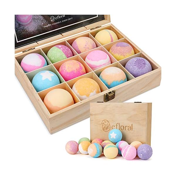 efloral 12pcs Bath Bombs Gift Set Retro Wooden Box | 4.2oz Natural Fizzy Spa moisturizes dry skin | Mixed Color Large…