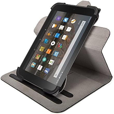 Amazon Fire HD 8 Tablet Book Style Premium PU Leather 360 Degree Rotatable Tablet Case Stand Cover with 3 Credit Card Slots Wallet and Magnetic Snap Closure By Bonim (Black)