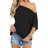 LEEDYA Off The Shoulder Tops for Women Summer Short Sleeve Oversized Shirts Casual Loose Batwing Tunic Top Fashion Clothes