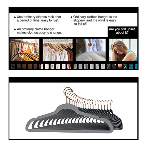 Premium Quality Velvet Hanger (Set of 50) - Ultra -Thin No Slip Velvet Suit Hangers - Swivel Rose Gold Hooks, Stronger Than Standard Velvet Hangers - Space Saving Valvet Hanger (50, Grey)