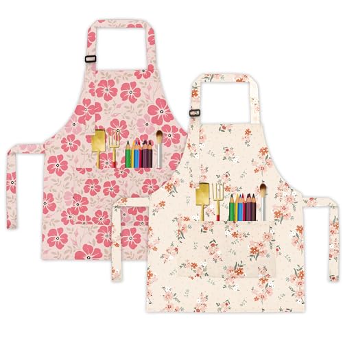 BeeGreen Kids Cooking Aprons w Adjustable Strap Kitchen Aprons w Front Pocket for Kids Toddler Painting Baking Artist