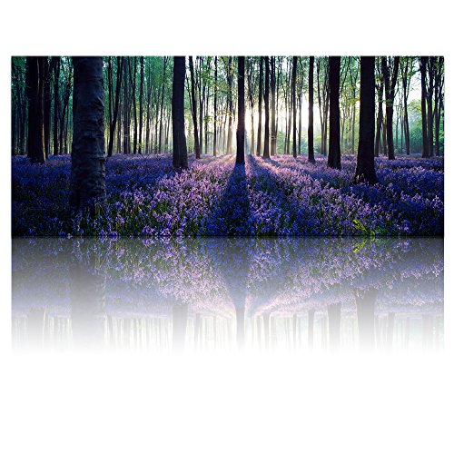 Visual Art Decor Framed Large Purple Canvas Wall Art Mild Sunshine Lavender Flowers Forest Landscape Tree Wall Art Picture Prints Ready to Hang for Home Office Living Room Bedroom Decoration