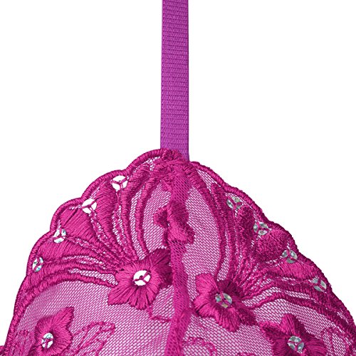 DotVol Women Plus Size Lingerie Vintage Lace Sparkly Sequin Transparent Babydoll Sleepwear(US L/Tag XL, Rose Red) - Thumbnail 3