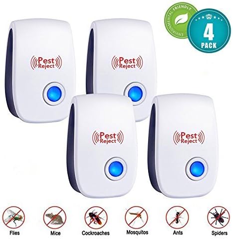 Ultrasonic Pest Repellent,4 Pack Electronic Control Plug In Pest Repeller for Insects &amp; Rodents Repellent for Mosquito, Mouse, Cockroaches ,Rats,Bug, Spider, Ant, Flies-Safe, non-toxic&amp;efficient (4)