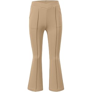 DOKOTOO KIDS Girls School Uniform Pants Flare Leggings Size 6-15 Years Old | High Waist, Bell Bottom, Stretchy Boot Cut, Fron