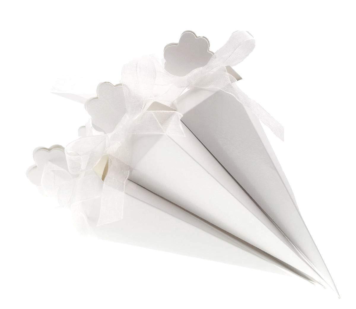 JZK 50 x White party wedding favour boxes cones gift box for favours sweets Long Triangle Confetti box for wedding birthday baptism Holy communion party bags