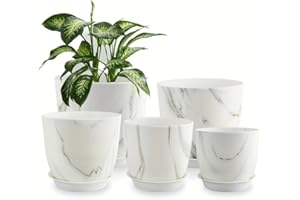 LAIENGUO Home Plant Pots Indoor with Drainage - 7/6.5/6/5.5/5 Inches Decorative Flower Pots for Indoor Plants - Pack of 5 Plastic Planters for Indoor Plants, Flowers, Succulents & Nursery Pots, Type 1