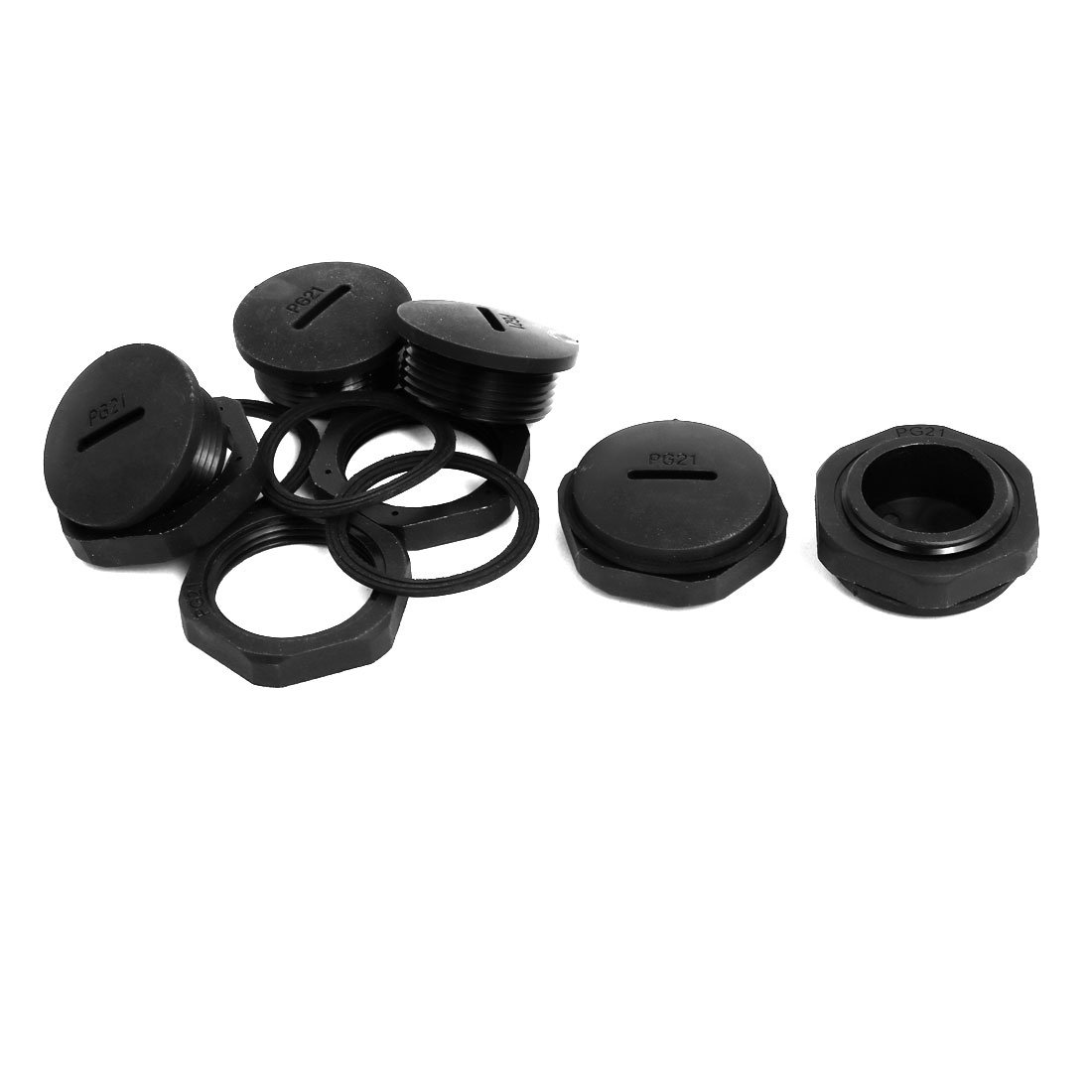 Sourcingmap PG21 Nylon Male Threaded Cable Gland Screw End Cap Cover Black 5pcs