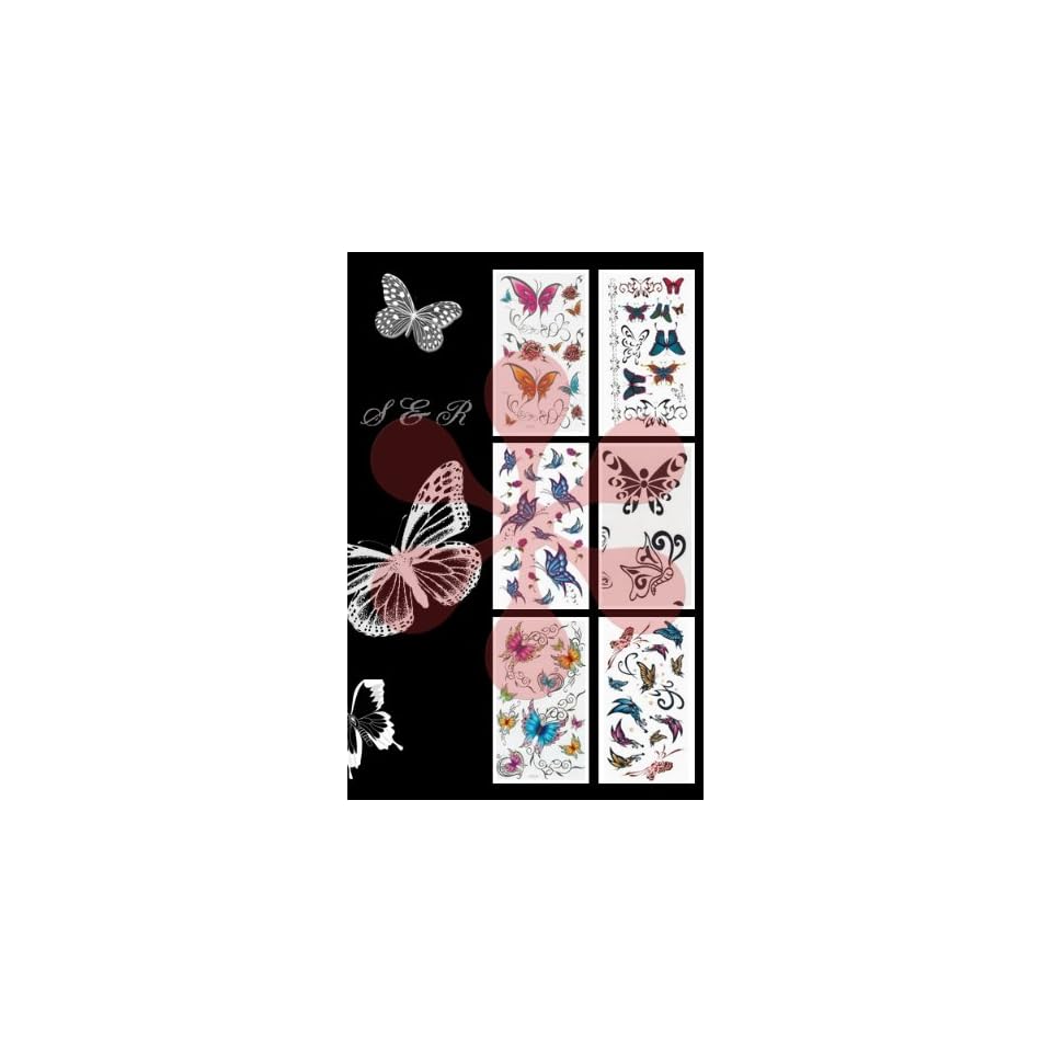 6 Packs Butterflies Temporary Tattoo Flash with Glitter, 6 Mix Packs Butterfly Temporary Tattoo