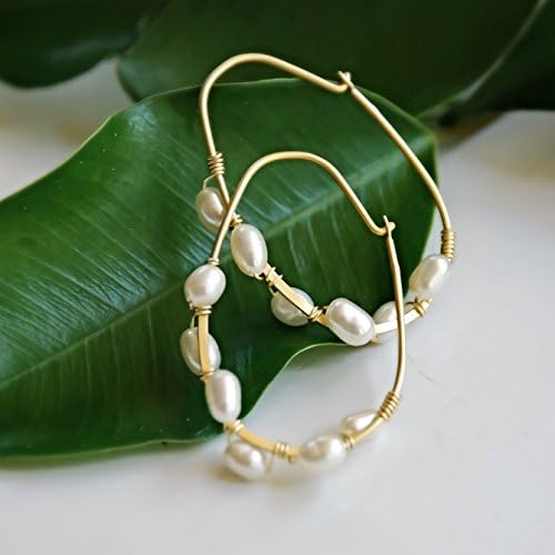 Small Gold Vermeil Cultured White Freshwater Pearl Hoop Earrings Anniversary Gift for her Under 35 Dollars Wedding Bridal Bridesmaids Jewelry