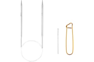 SEODON Knitting Needles Circular 32 inch (80cm) Stainless Steel Knitting Needles Size US 8 (5mm) Bundle with 1 Sturdy Stitch Holder