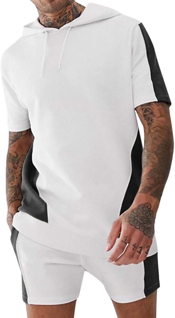 Mens Shorts and T Shirt Hoodie Mens Sports Shorts Sets Patchwork T