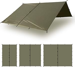 Aqua Quest Defender Tarp - 100% Waterproof Heavy Duty Nylon Bushcraft Survival Shelter - 10x7, 10x10, 13x10, 15x15 Camo or Olive Drab