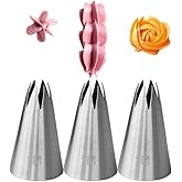 1M Piping Tip for Cake Decorating,Seamless Icing Tips,3 Pcs Decorating Tips,Open Star,Stainless Steel