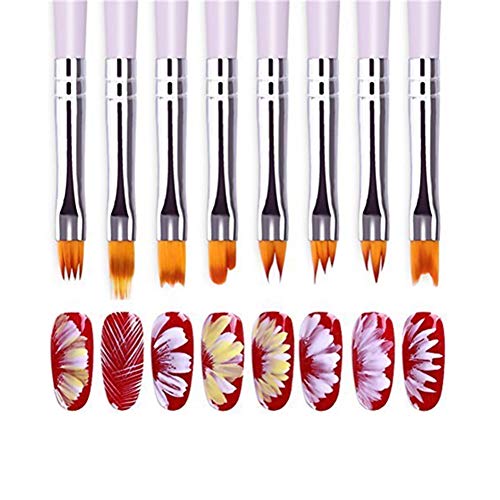 BONNIESTORE 8 Pcs Nail Brush Pen Gradient Acrylic Painting Brush Set UV Gel Flower Drawing Pen Purple Handle Manicure Nail Art Polish Pen Tool - Thumbnail 3