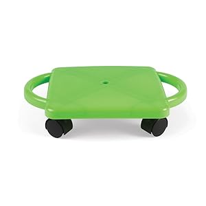 hand2mind Green Indoor Scooter Board With Safety Handles For Kids Ages 6-12, Plastic Floor Scooter Board With Rollers, Physical Education For Home, Homeschool Supplies (Pack of 1), Model Number: 84588