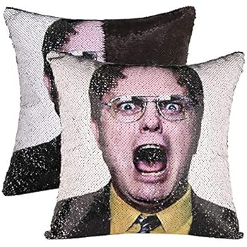 cygnus Funny Mermaid Sequin Pillows The Office Dwight Schrute Magic Reversible Throw Pillow Cover Decorative Change Color Pillowcase 16x16 (Type3-Black Sequin)
