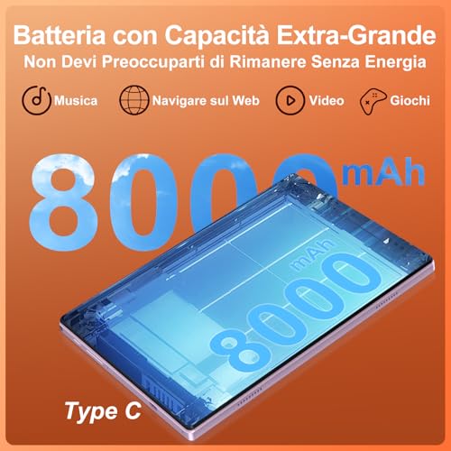 Android Tablet 15 [30GB RAM] 128GB ROM, 10 Inch IPS HD Screen+1TB Expandable, 8-core, 8000mAh, Metal Body, 5MP+8MP, Face ID, Widevine L1 - with Keyboard, Mouse, Protective Case - Purple