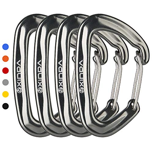 XINDA Carabiner Clip 12KN/2645lb 4pack,Heavy Duty Aluminium Alloy Carabiners for Hammock,Keychain Locking,Dog Leash,Outdoor Hiking(Gray 4PC)