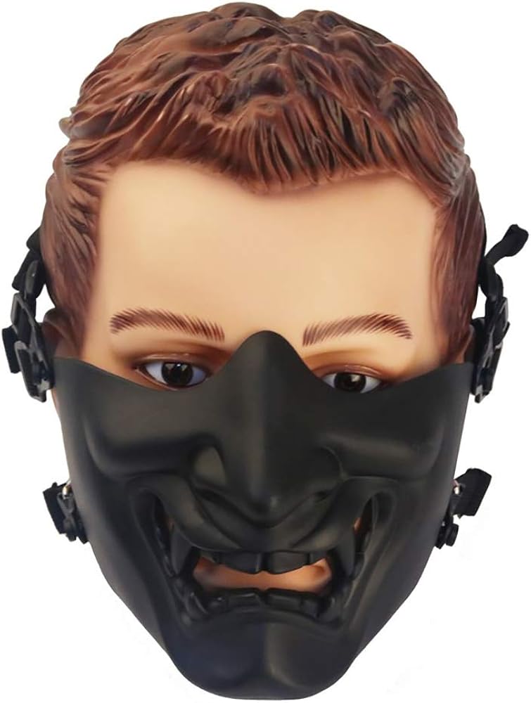 Half Face Devil Mask, Halloween Cosplay Game Mask Evil Demon Monster Kabuki Samurai Prop Horror