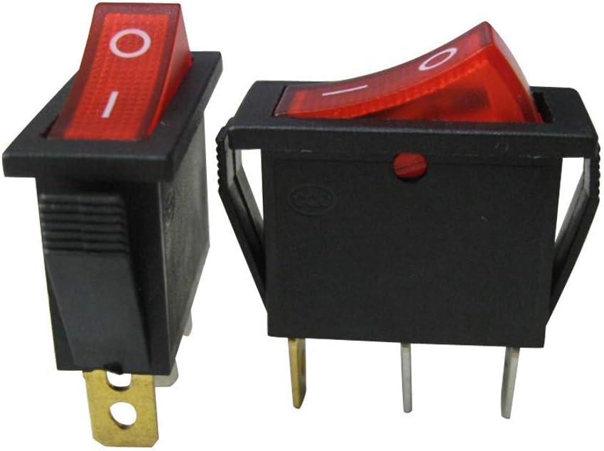 Taiss/8Pcs Rocker Toggle Switch Red Light Illuminated On/Off SPST 3 Pin 2 Position KCD3 Snap AC 250V 125V/20A KCD3-101N-R - Image 4