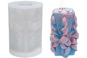 JIBEVEYYI Unique Silicone molds， 3D Dunhuang Cylinder Scented Candle Silicone Mould for Candle Making, Handmade Aromatherapy Candles, Soaps, Polymer Clay Reusable (Cylindrical Style E)