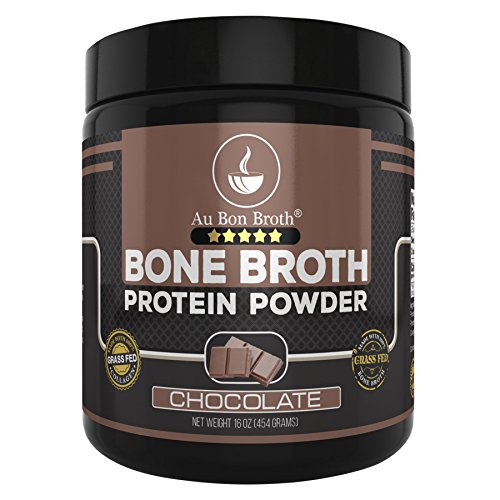 Genuine Grass Fed Organic Bone Broth Protein Powder Collagen 16oz. Chocolate Flavor 28 Servings, Mixes Instantly, Gluten Free, Pasture Raised, 100% Sourced, Made in USA, NOT from Concentrate