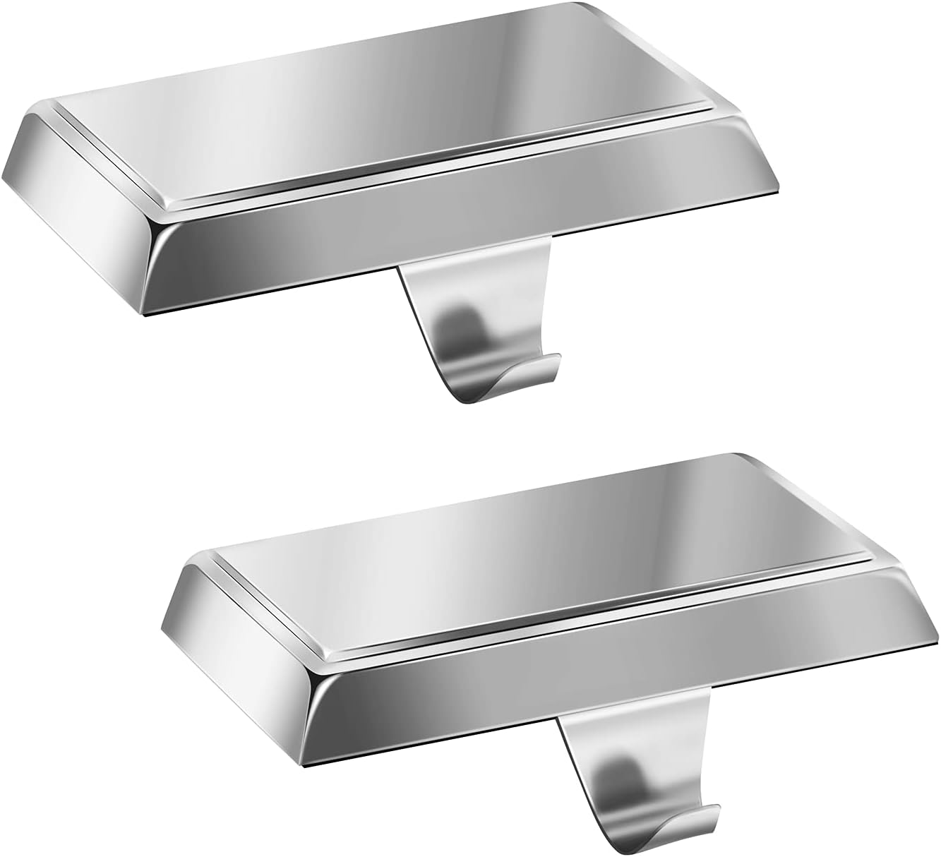 Stockings & Holders - Fovths 2 Pieces Christmas Stocking Holders for Mantle Silver Christmas Stocking Holder for Fireplace Stocking Hooks for Mantle Weighted Stocking Hangers with Protective Pad for Xmas Party Decorations