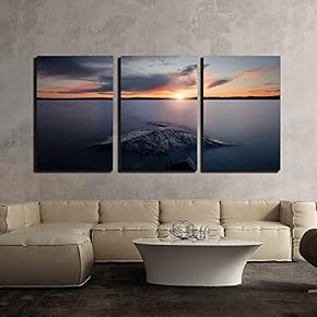 Sea with Rock Stones at Sunset x3 Panels