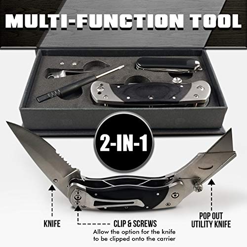Premium Utility Knife, Folding Pocket Knife Combo, Box Cutter, Heavy Duty Dual Blades W/Belt Clip Gift Set for Dad Carpenter or Construction Worker - Thumbnail 3