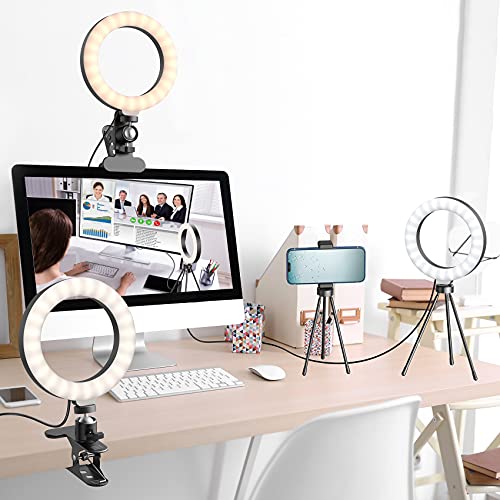 U UZOPI Ring Light avec Trépied, 6.3\'\' Anneau Lumineux avec Clip, Selfie Ring Light avec 3 Couleurs et 10 Niveaux pour Maquillage/Youtube/Tiktok/Vidéoconférence