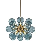SEEAIRSHOP Blue Glass Globe Chandelier Mid-Century Modern Semi Flush Mount Ceiling Light Bubble Ball Light Fixture Gold Sputn