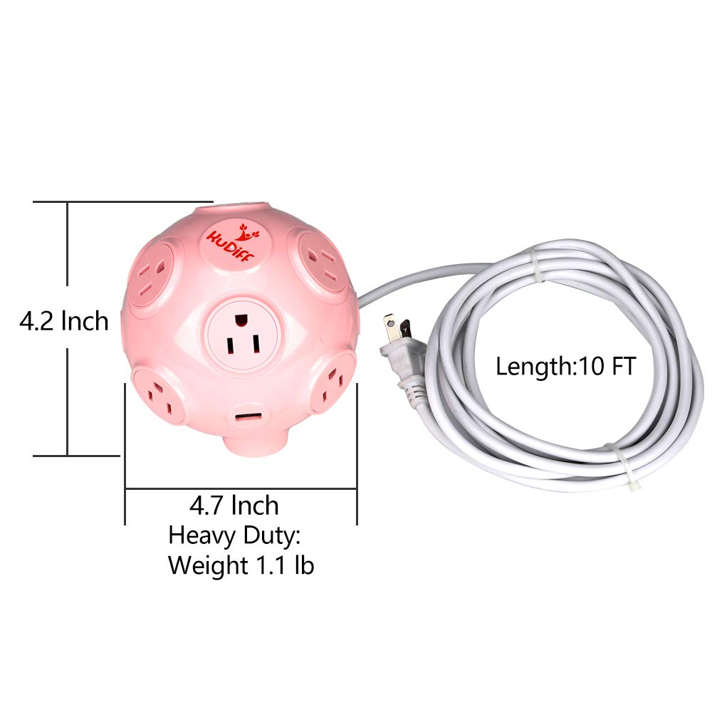 KuDiff Cool USB Charging Station with Power Strip 4 USB 8 AC Outlets and 10 Ft Cable 2000W High Power Cute Pig Toy 3D Cube Housing Fireproof Smart Charging for Home Use Gift Choice for Lady and Kids