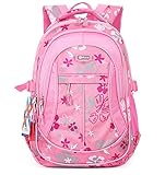 Coofit Flowers Pattern School Backpack for Girls Book Bag for College Bookbag Pink