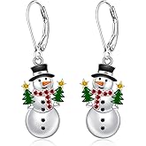 Snowman Earrings Christmas Tree Earrings for Women Dangling Sterling Silver Holiday Jewelry Winter Xmas Gifts for Mom Wife