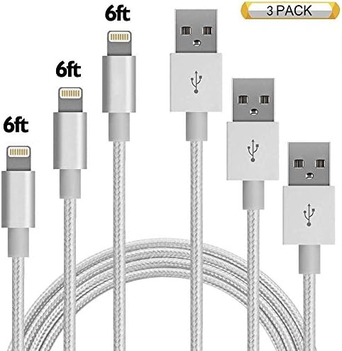 Lightning Cable, CABLG 3PACK Extra Long Nylon Braided Charging Cable Cord Lightning to USB Cable Charger Compatible with iPhone 8/ 7/ 6s/ 6/ Plus/ 5se/ 5s/ 5c/ 5, iPad, iPod